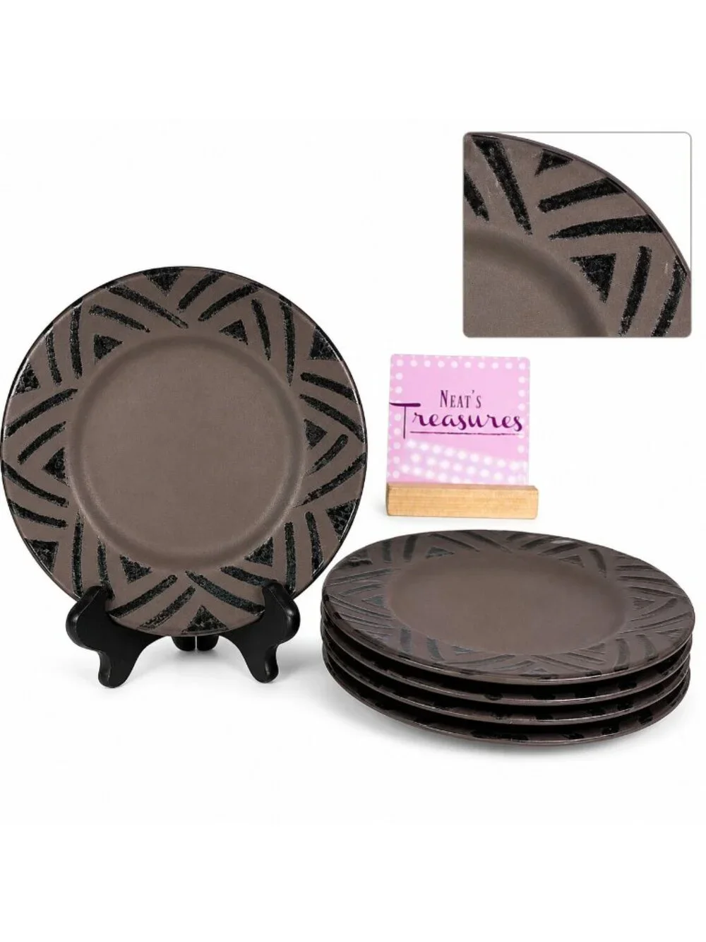 Pfaltzgraff MIDNIGHT SUN  Black Glossy Design Stoneware 8 1/8